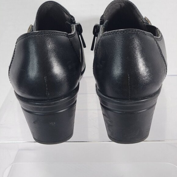 Clarks womens 8 Emslie Warren Slip On Loafer Black Leather Office Mid Heel - Picture 7 of 11